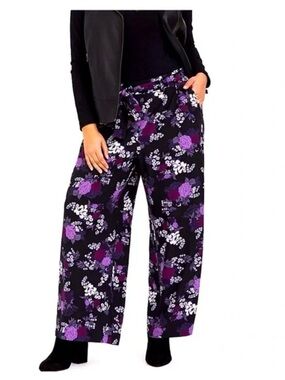Wide Leg Floral Palazzo Pants in Black and Purple